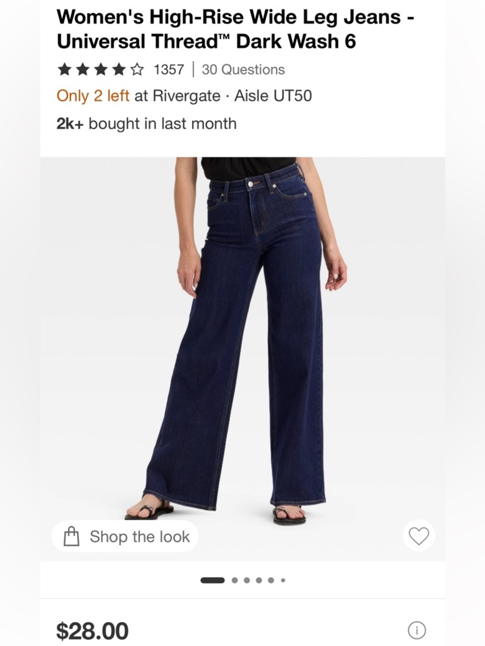 NWT Wide Leg High-Rise Jeans in Dark Blue sz 6